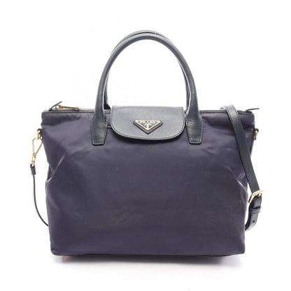 Prada Handbag Tessuto Saffi 2-Way Navy Nylon Saffiano Leather