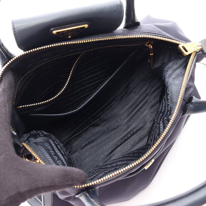 Prada Handbag Tessuto Saffi 2-Way Navy Nylon Saffiano Leather — view 3