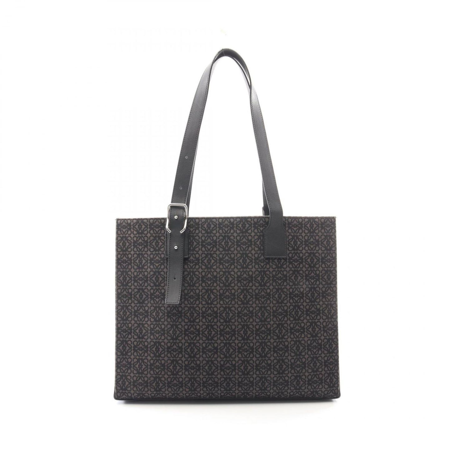Loewe Tote Buckle Horizontal Anagram Black Canvas Leather
