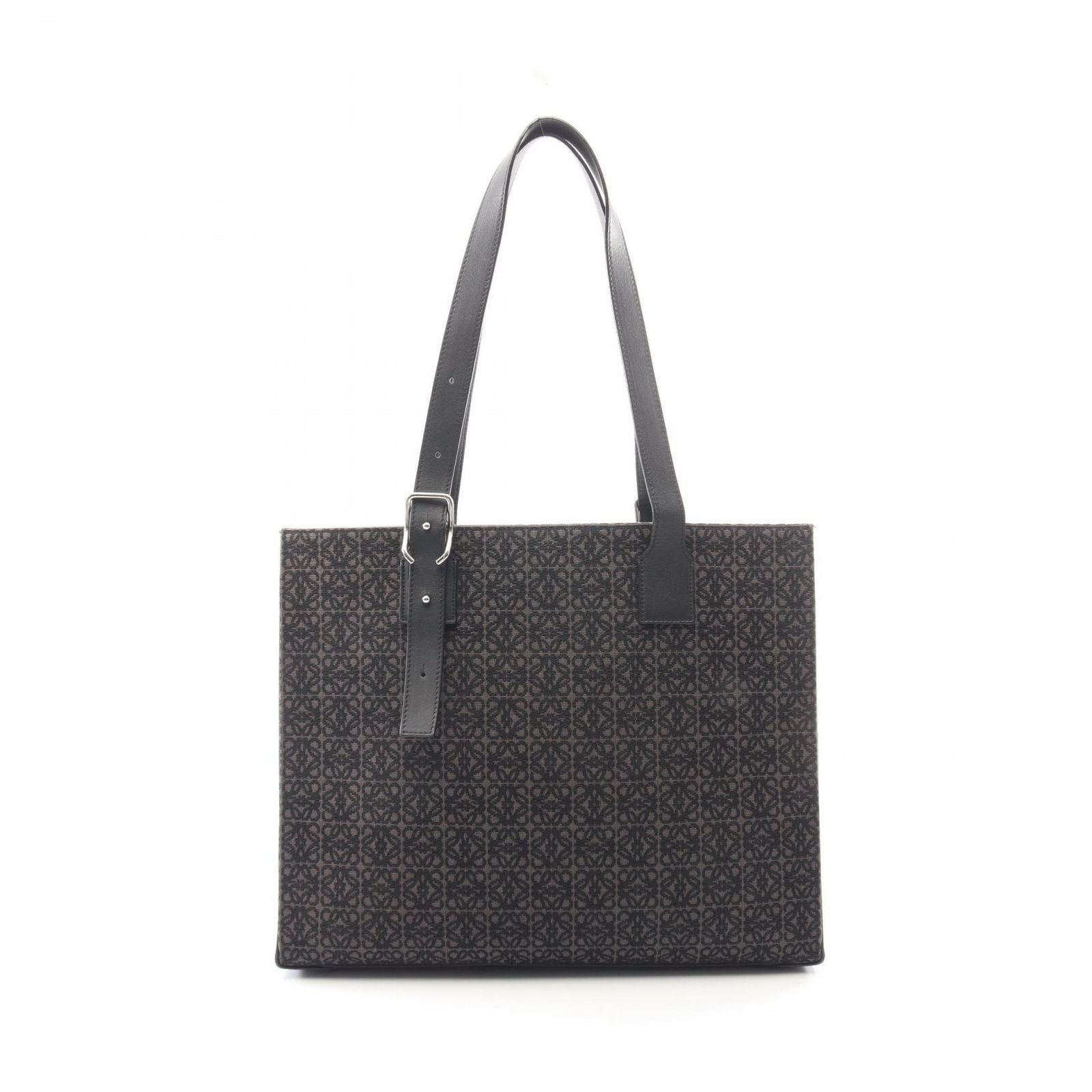 Loewe Tote Buckle Horizontal Anagram Black Canvas Leather