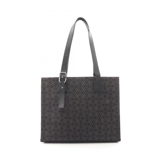 Loewe Tote Buckle Horizontal Anagram Black Canvas Leather