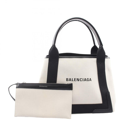 Balenciaga Tote Navy Cabas S Natural Black Canvas Leather