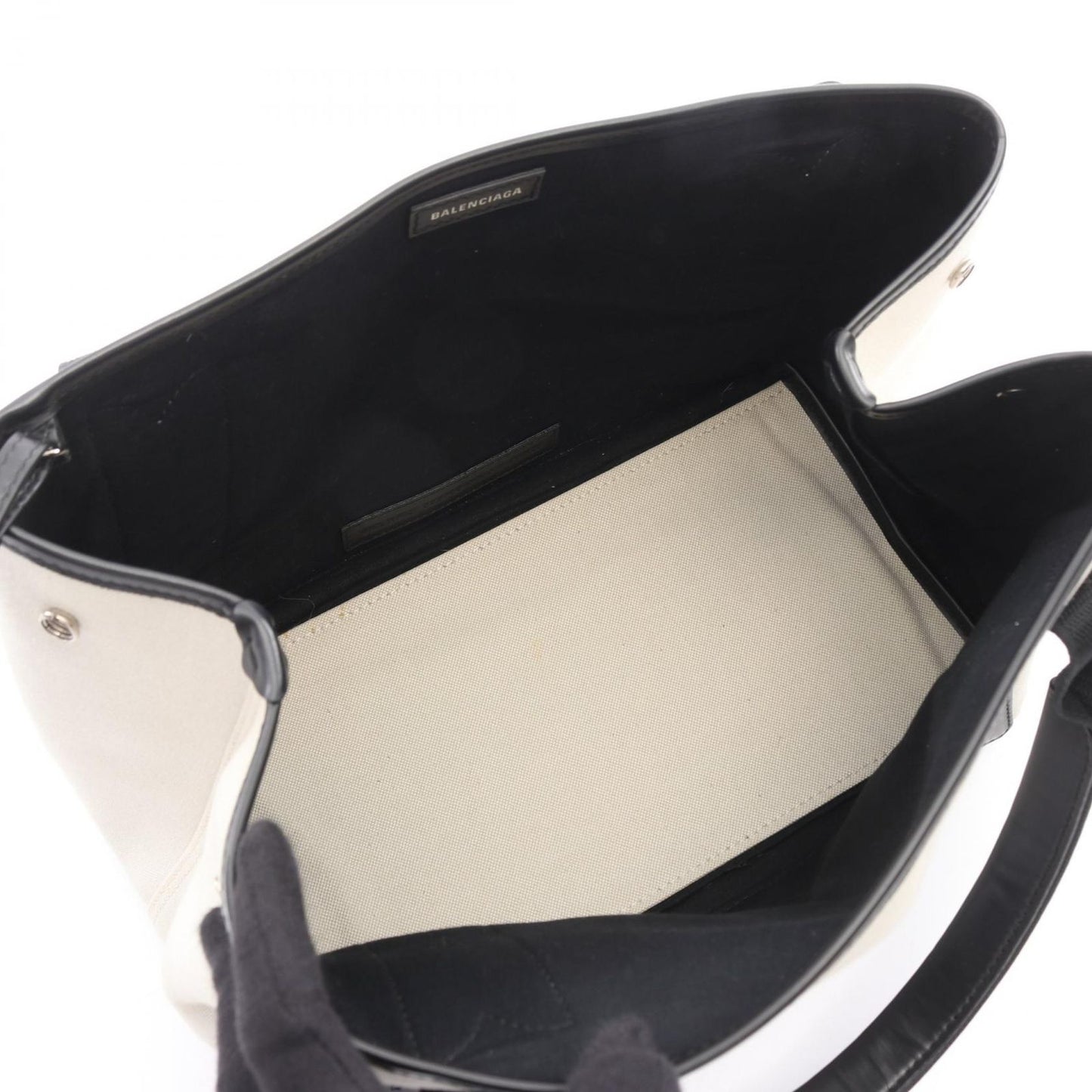 Balenciaga Tote Navy Cabas S Natural Black Canvas Leather — view 3