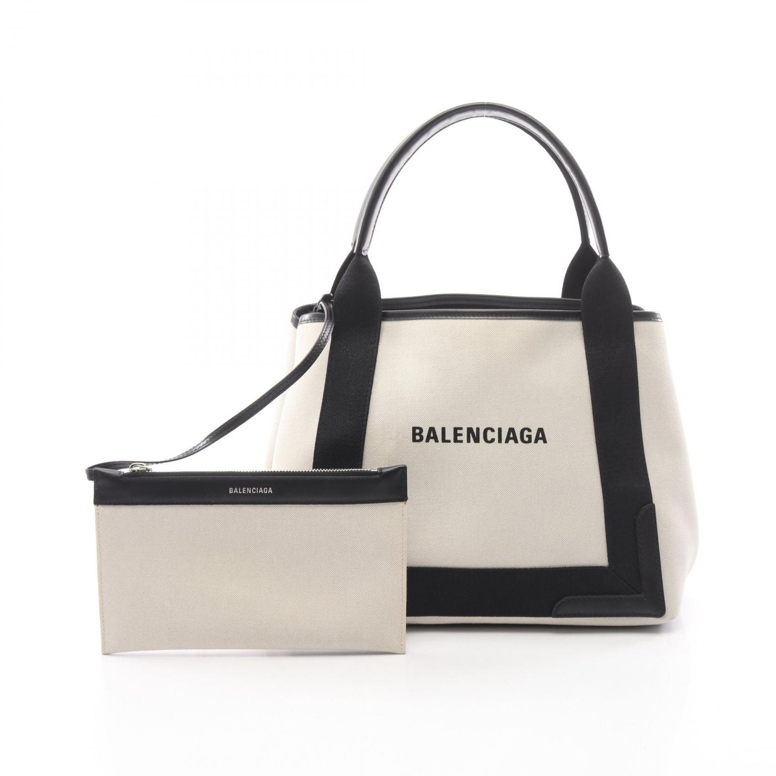Balenciaga Tote Navy Cabas S Natural Black Canvas Leather