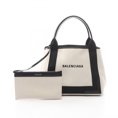 Balenciaga Tote Navy Cabas S Natural Black Canvas Leather