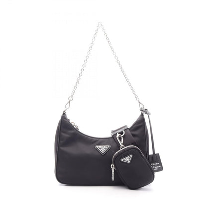 Prada Shoulder Bag Re Edition 2-Way Black Nylon Saffiano Leather