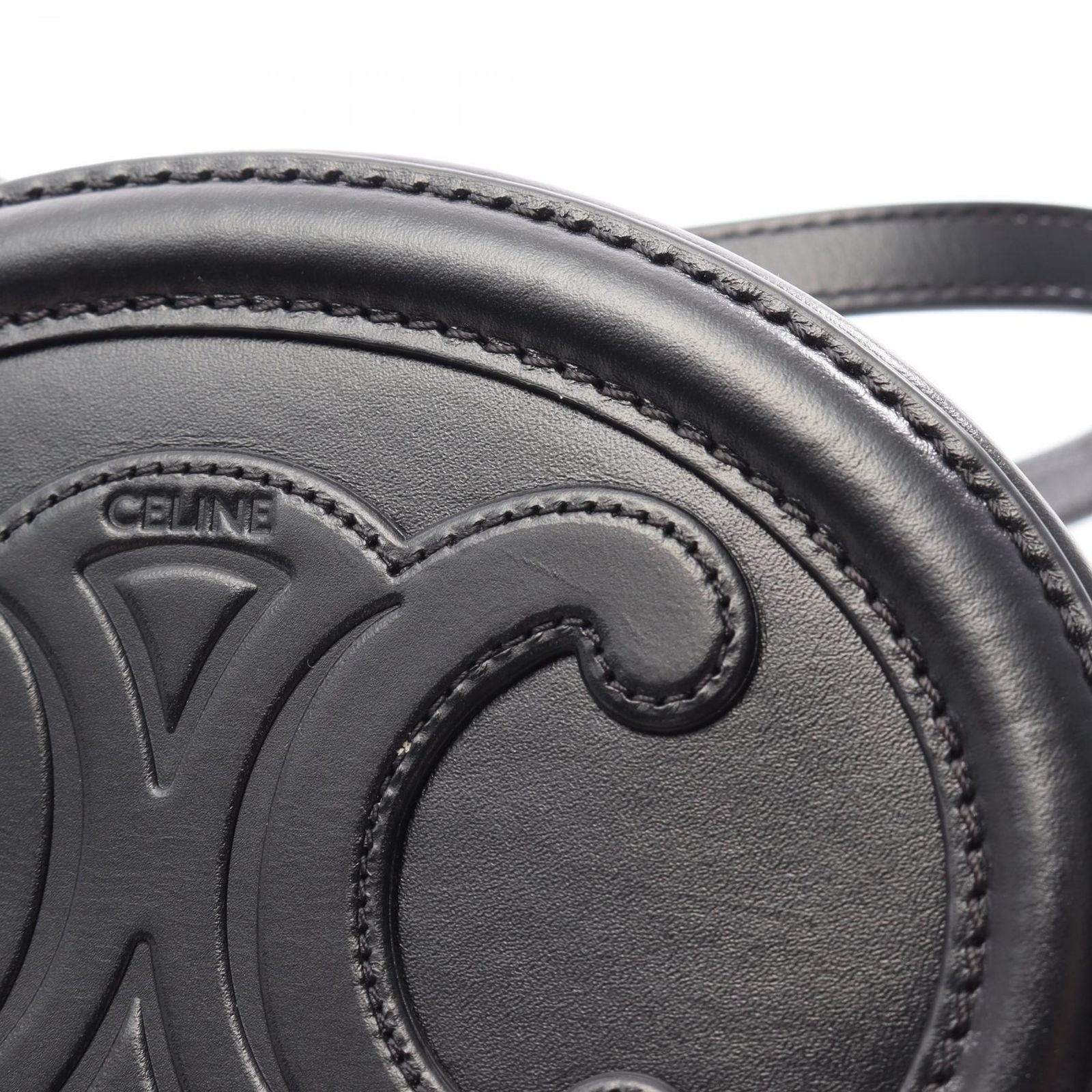 Celine Shoulder Bag Trio Black Leather Oval Purse Cuir — view 8