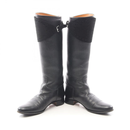 Hermes Boots Evelyne Black Leather Suede Long — view 3