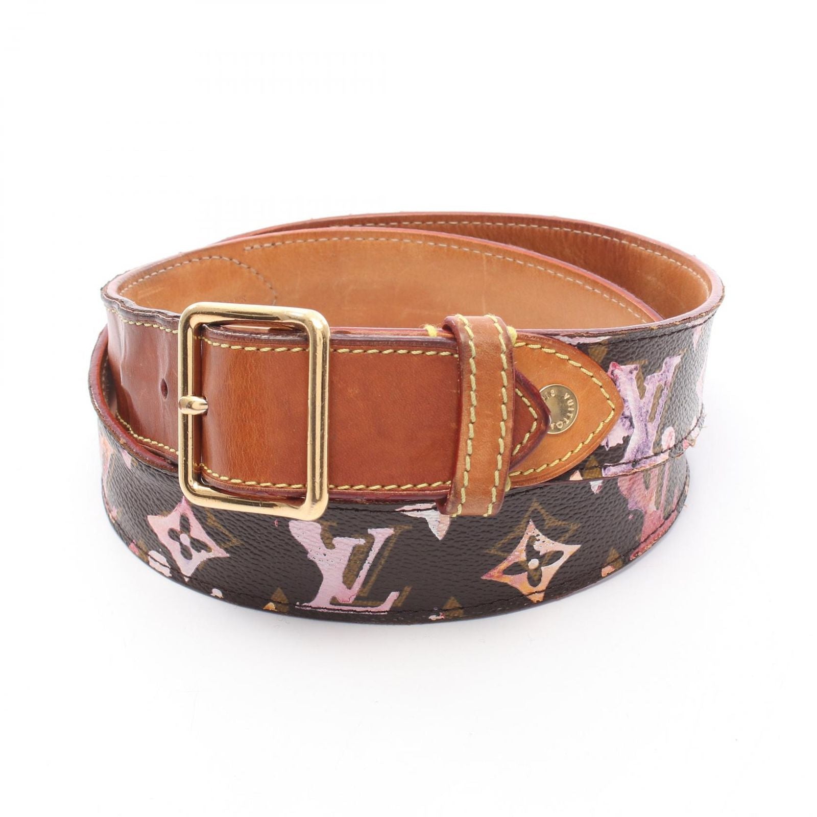 Louis Vuitton Belt Ceinture Monogram Water Color Gold Leather Canvas