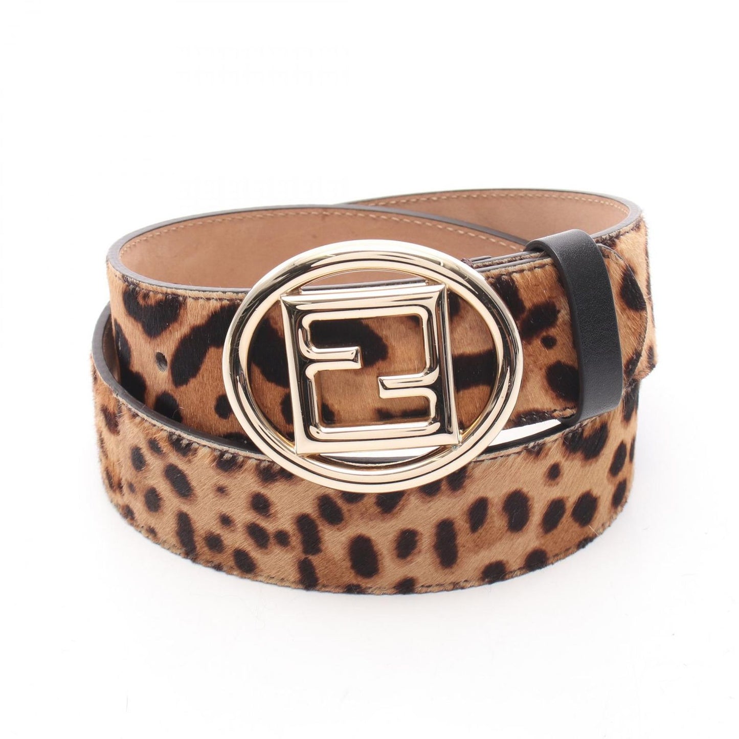 Fendi Belt FF Logo Buckle Leopard Gold Leather