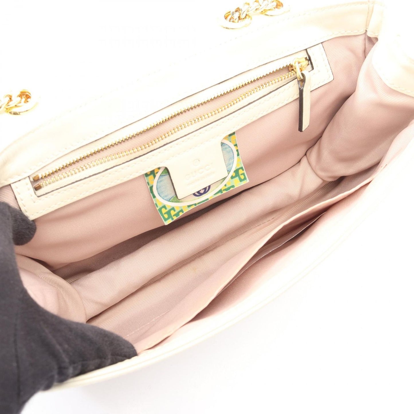 Gucci Shoulder Bag Raja Tiger Head White Leather Chain — view 3