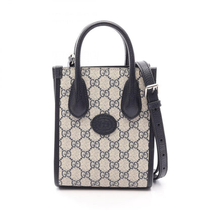 Gucci Handbag Interlocking Mini Tote 2-Way Beige Navy Canvas Leather