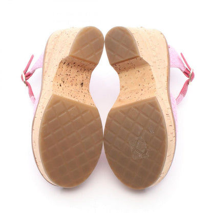Chanel Sandals CC Logo Wedge Sole Pink Fabric — view 4