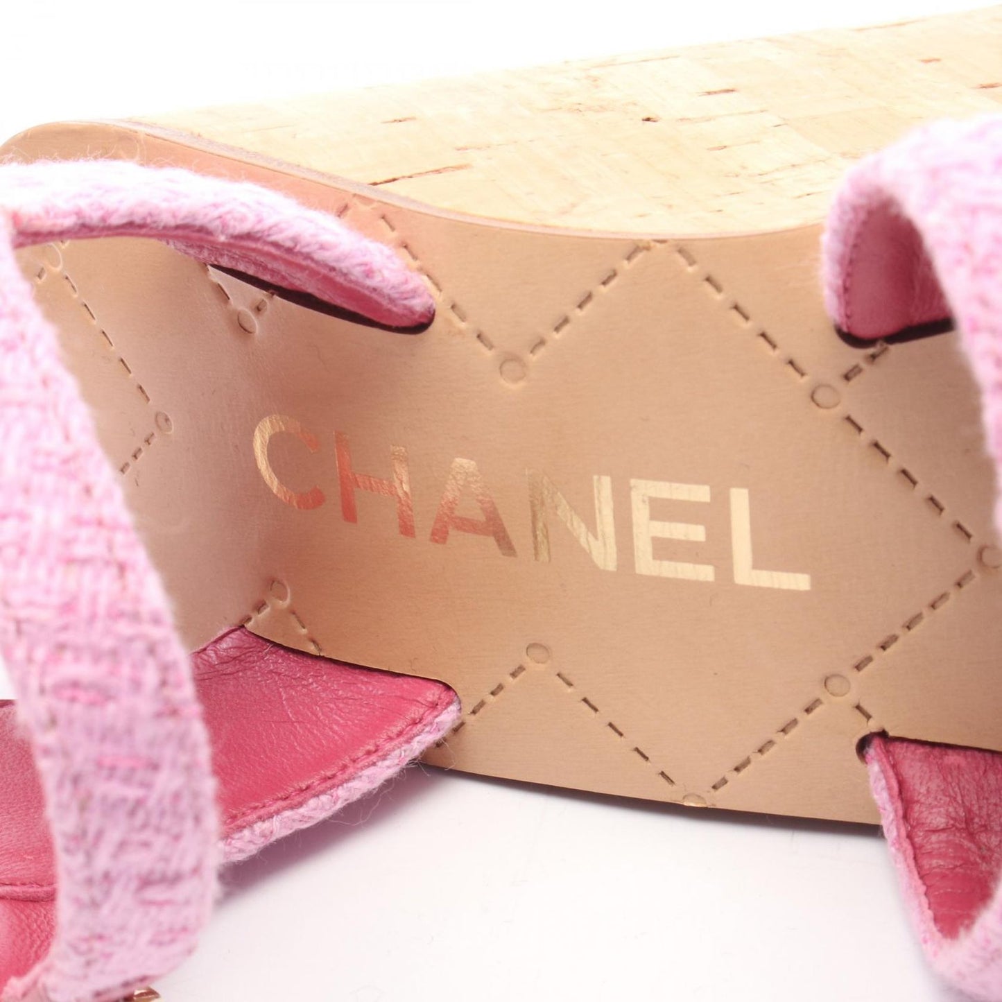 Chanel Sandals CC Logo Wedge Sole Pink Fabric — view 5
