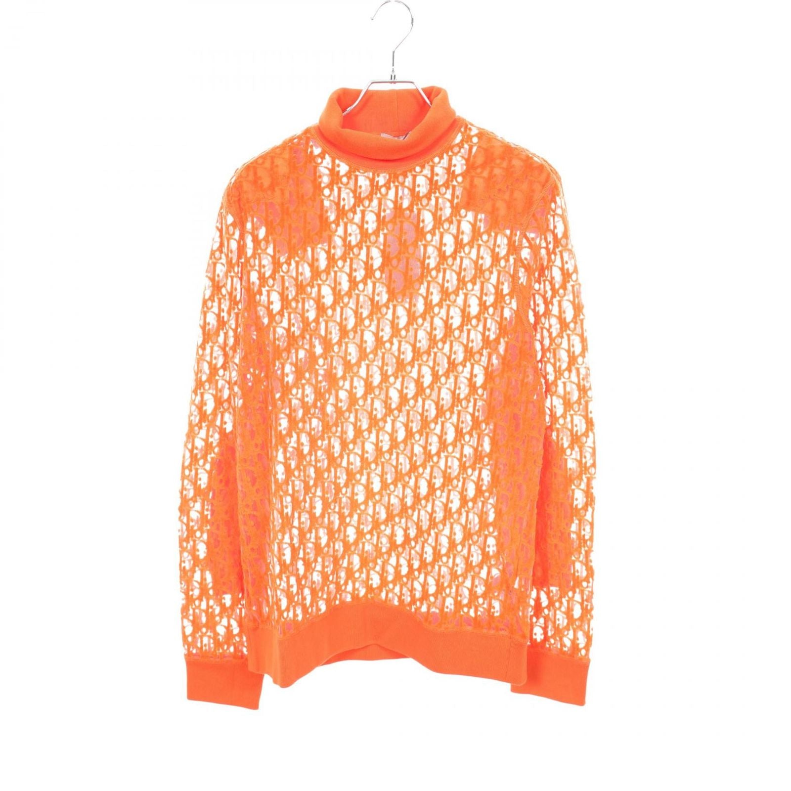 Dior Knit Oblique Sheer Gauze Turtleneck Cotton Sweater