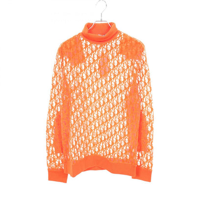 Dior Knit Oblique Sheer Gauze Turtleneck Cotton Sweater