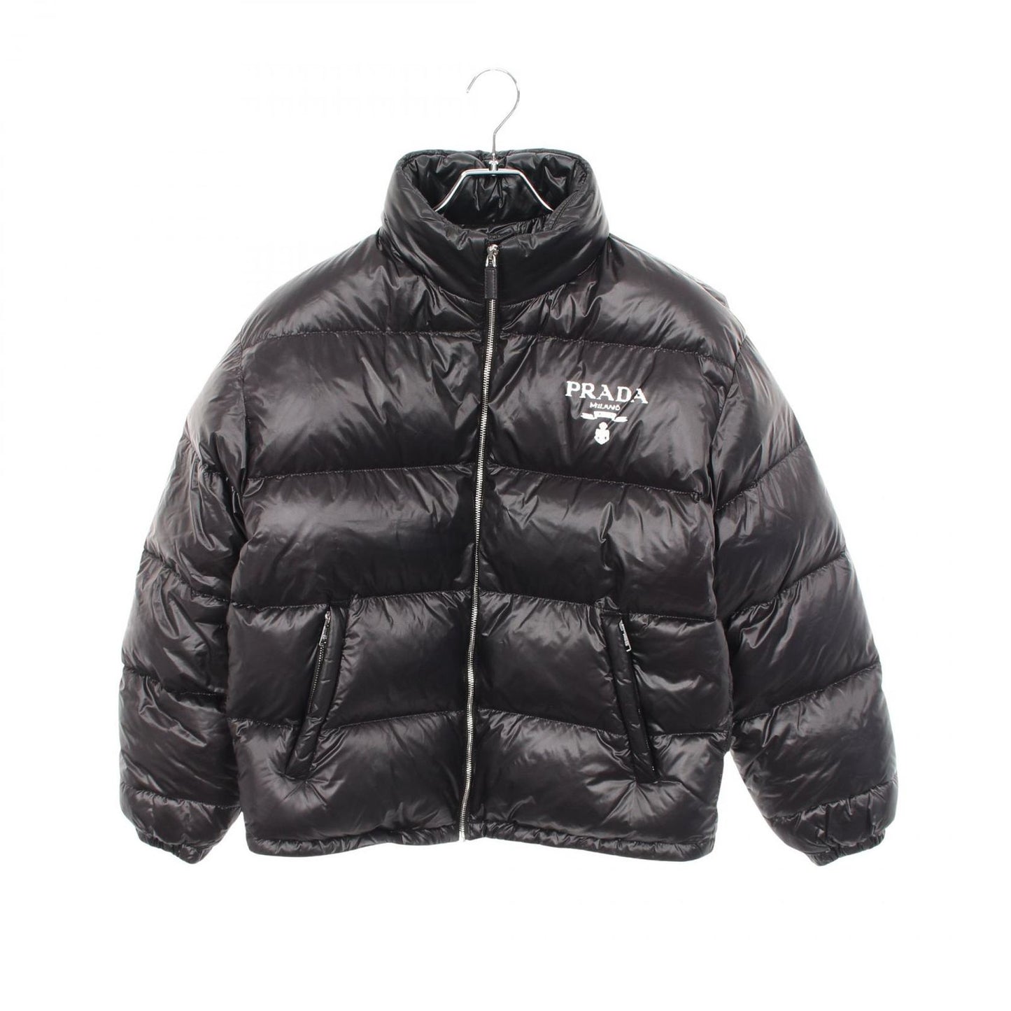 Prada Down Jacket Logo Print Hooded Black