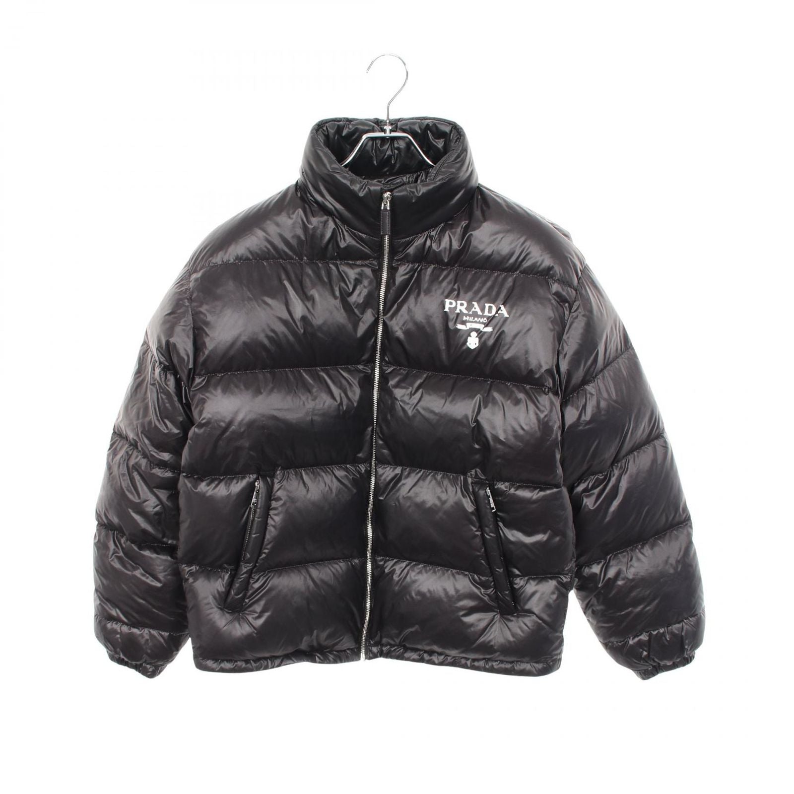 Prada Down Jacket Logo Print Hooded Black