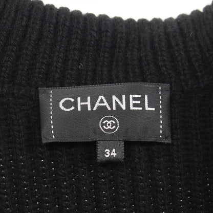 Chanel CC Logo Button Knit Black Cashmere Long Jacket — view 3