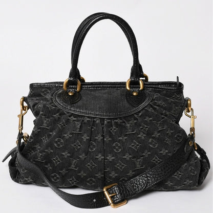 Louis Vuitton Shoulder Bag Slightly Monogram Denim Black Gold