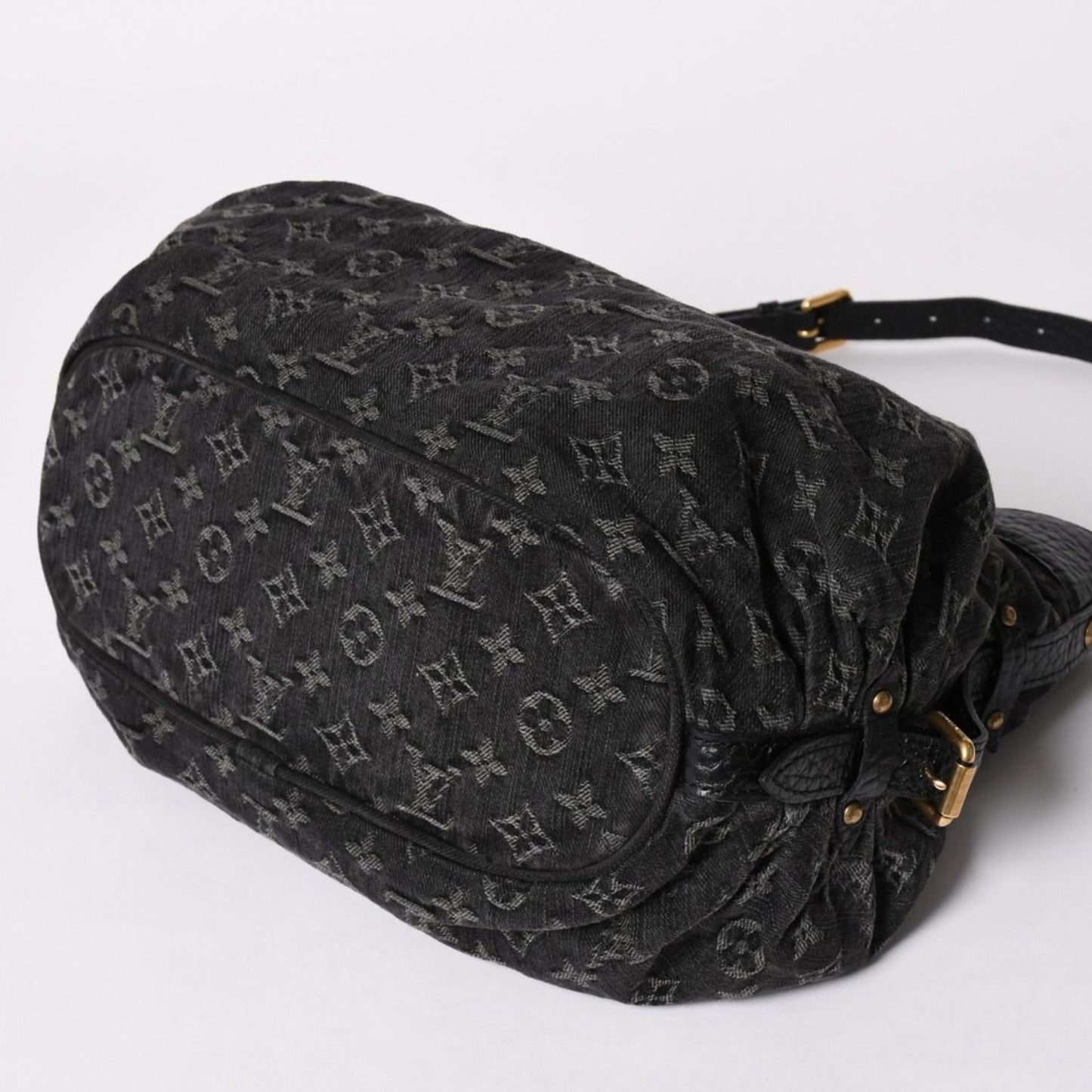Louis Vuitton Shoulder Bag Slightly Monogram Denim Black Gold — view 4