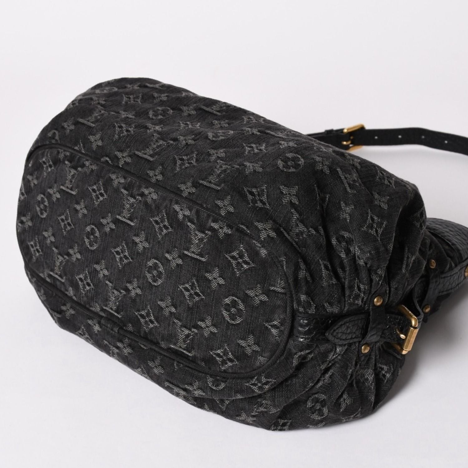 Louis Vuitton Shoulder Bag Slightly Monogram Denim Black Gold — view 4