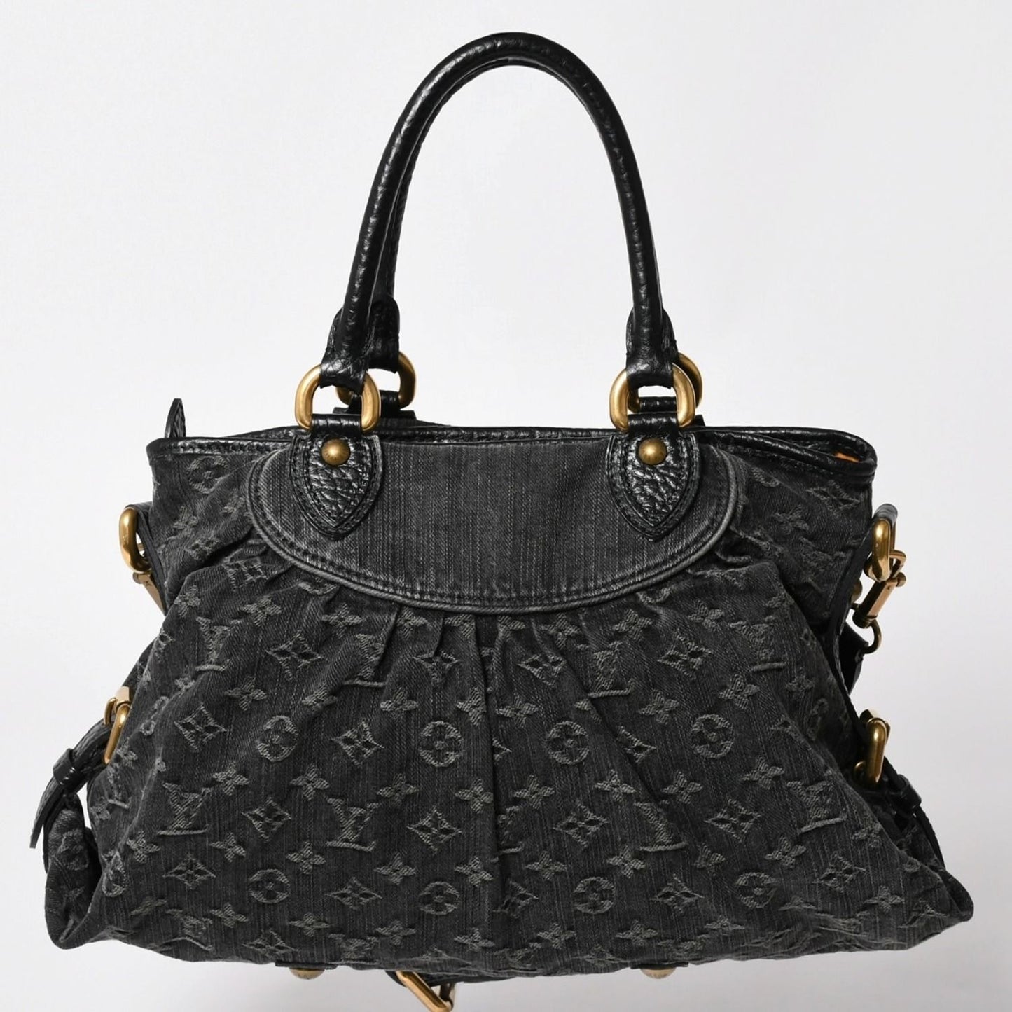 Louis Vuitton Shoulder Bag Slightly Monogram Denim Black Gold — view 2