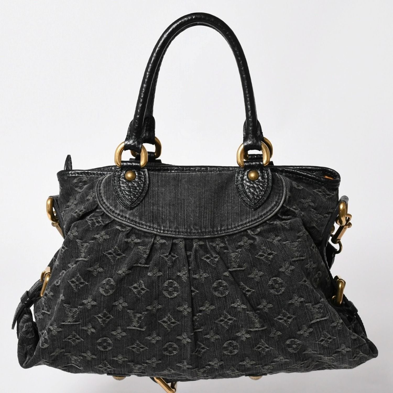 Louis Vuitton Shoulder Bag Slightly Monogram Denim Black Gold — view 2