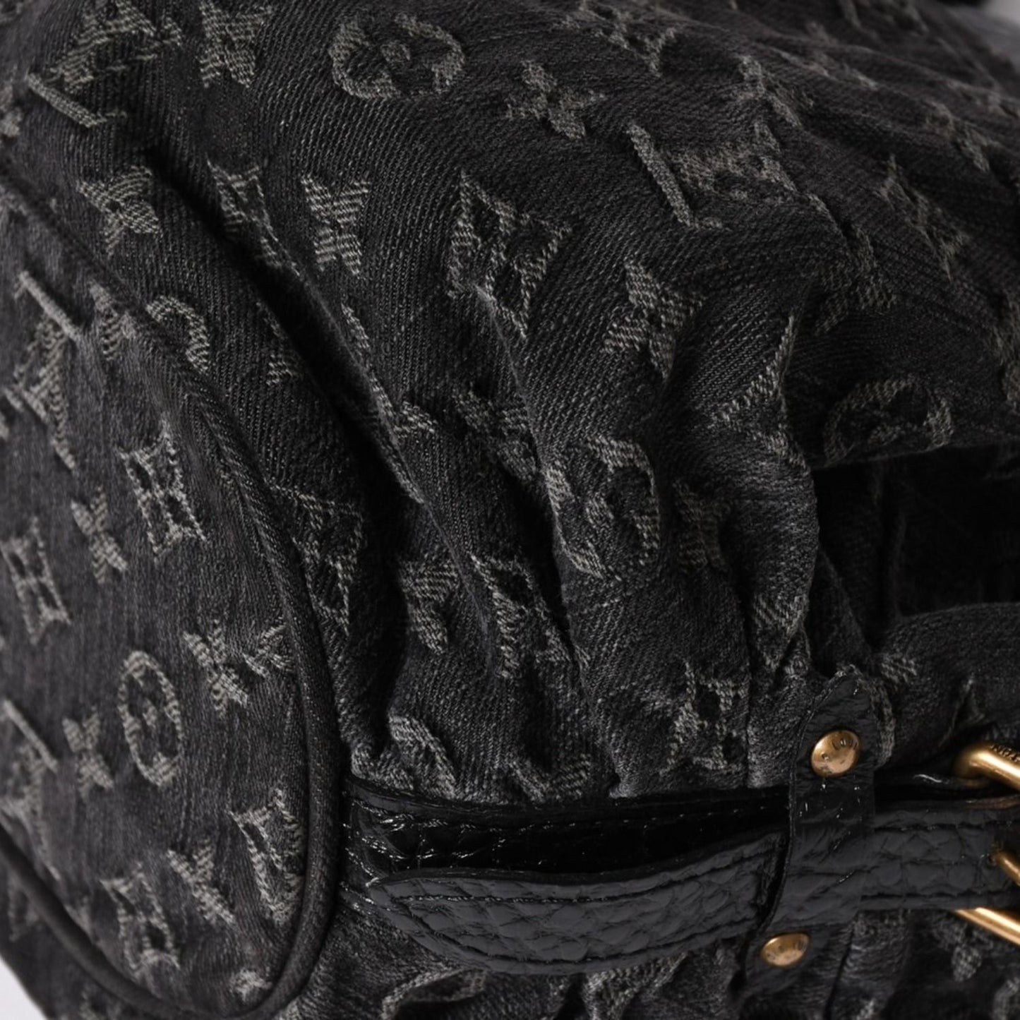 Louis Vuitton Shoulder Bag Slightly Monogram Denim Black Gold — view 7