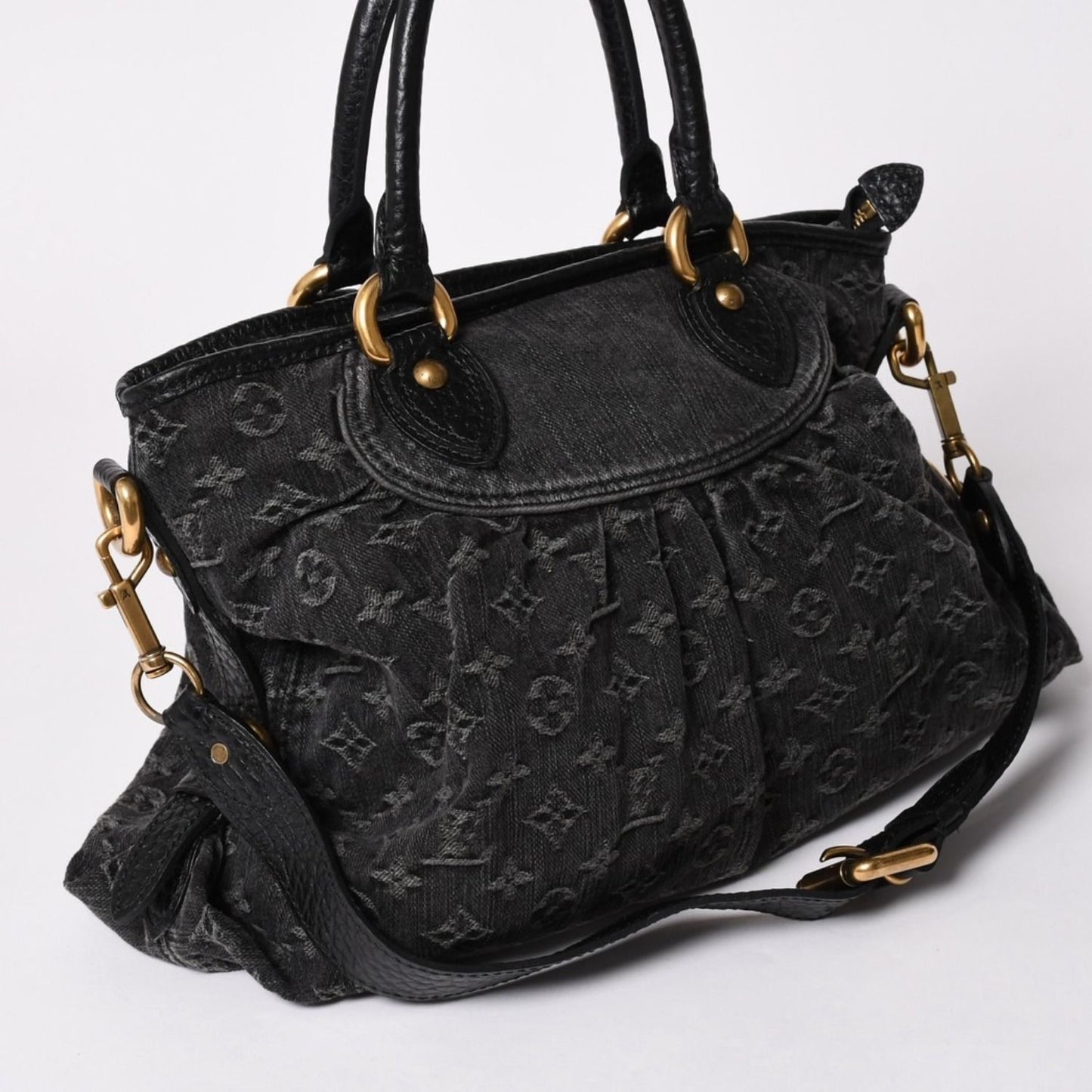 Louis Vuitton Shoulder Bag Slightly Monogram Denim Black Gold — view 3