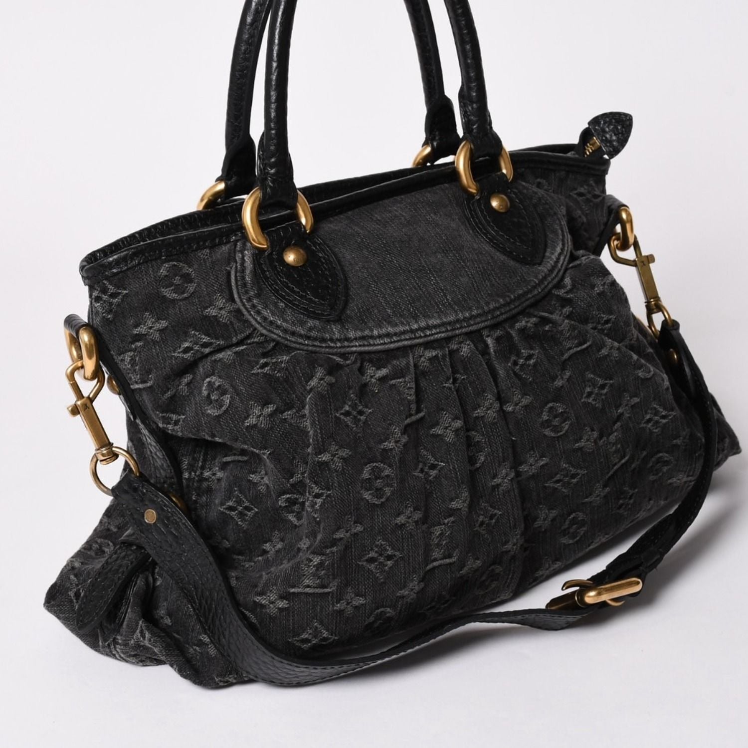 Louis Vuitton Shoulder Bag Slightly Monogram Denim Black Gold — view 3