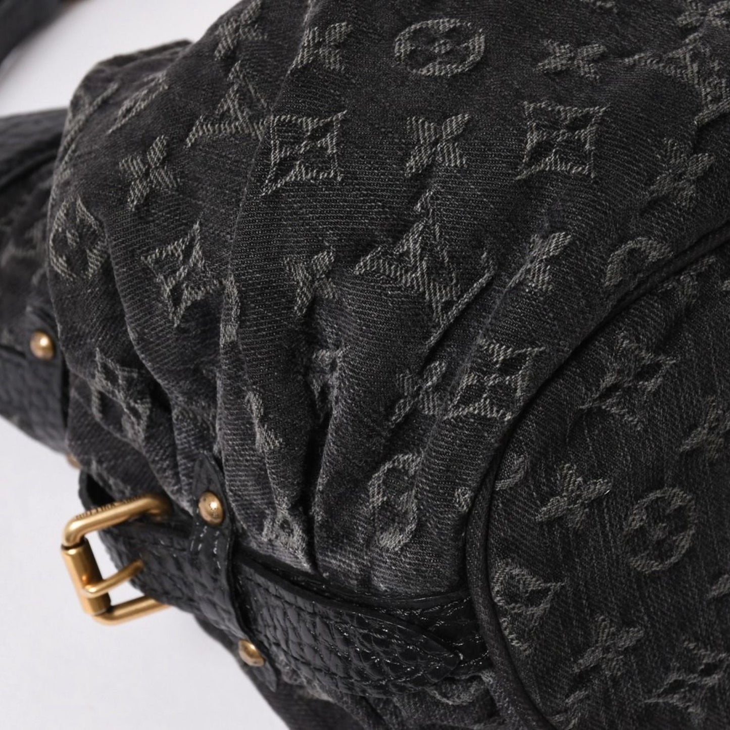 Louis Vuitton Shoulder Bag Slightly Monogram Denim Black Gold — view 6