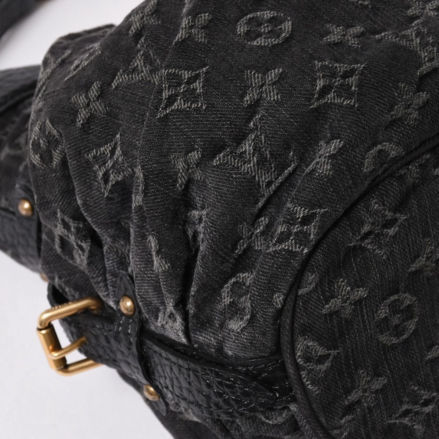 Louis Vuitton Shoulder Bag Slightly Monogram Denim Black Gold — view 6