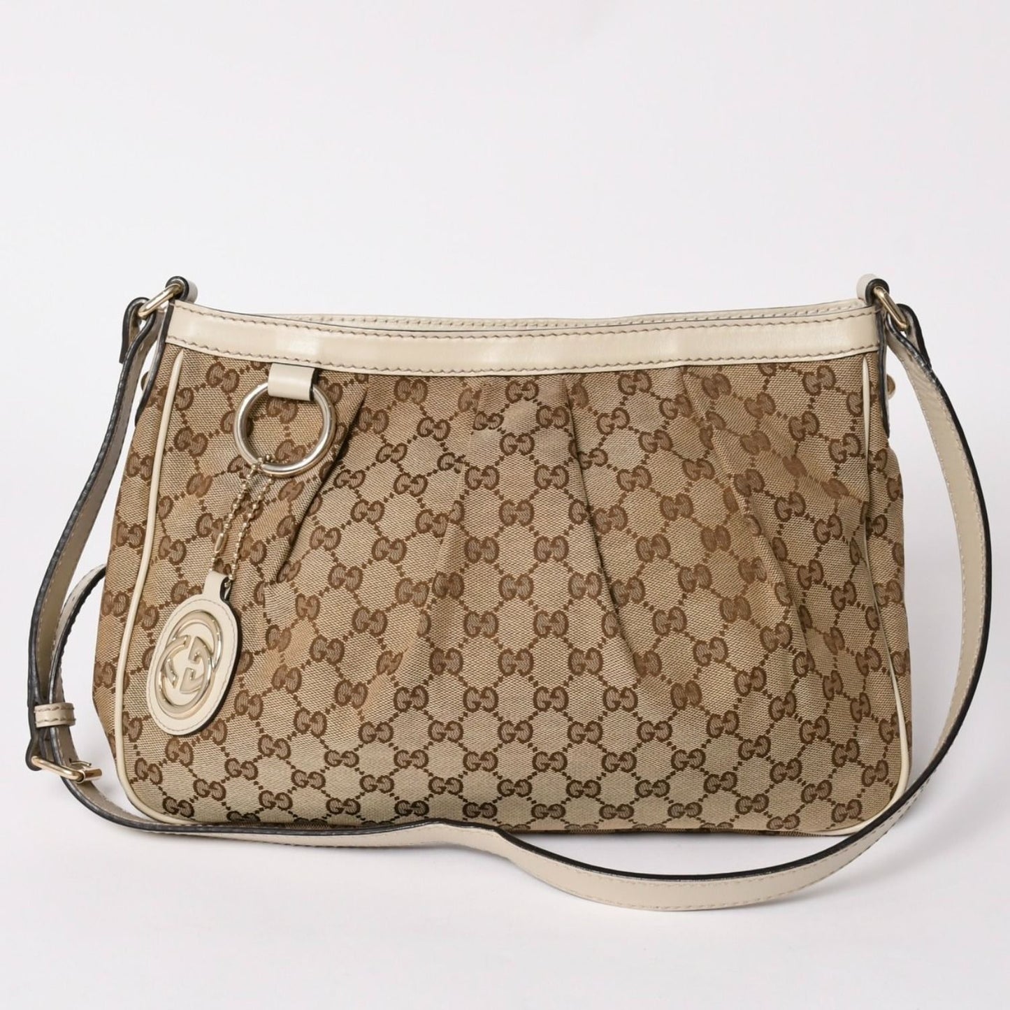 Gucci GG Canvas Sukey Shoulder Bag Brown Gold
