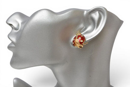 Dior Earrings Vintage Rhinestone Ladybird Red Gold — view 6