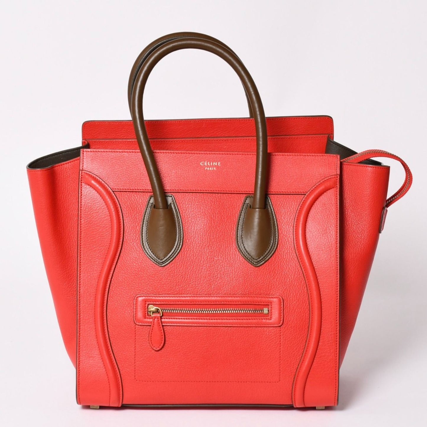 Celine Luggage Mini Handbag Red Brown Antique Gold