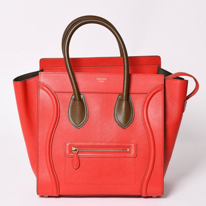Celine Luggage Mini Handbag Red Brown Antique Gold