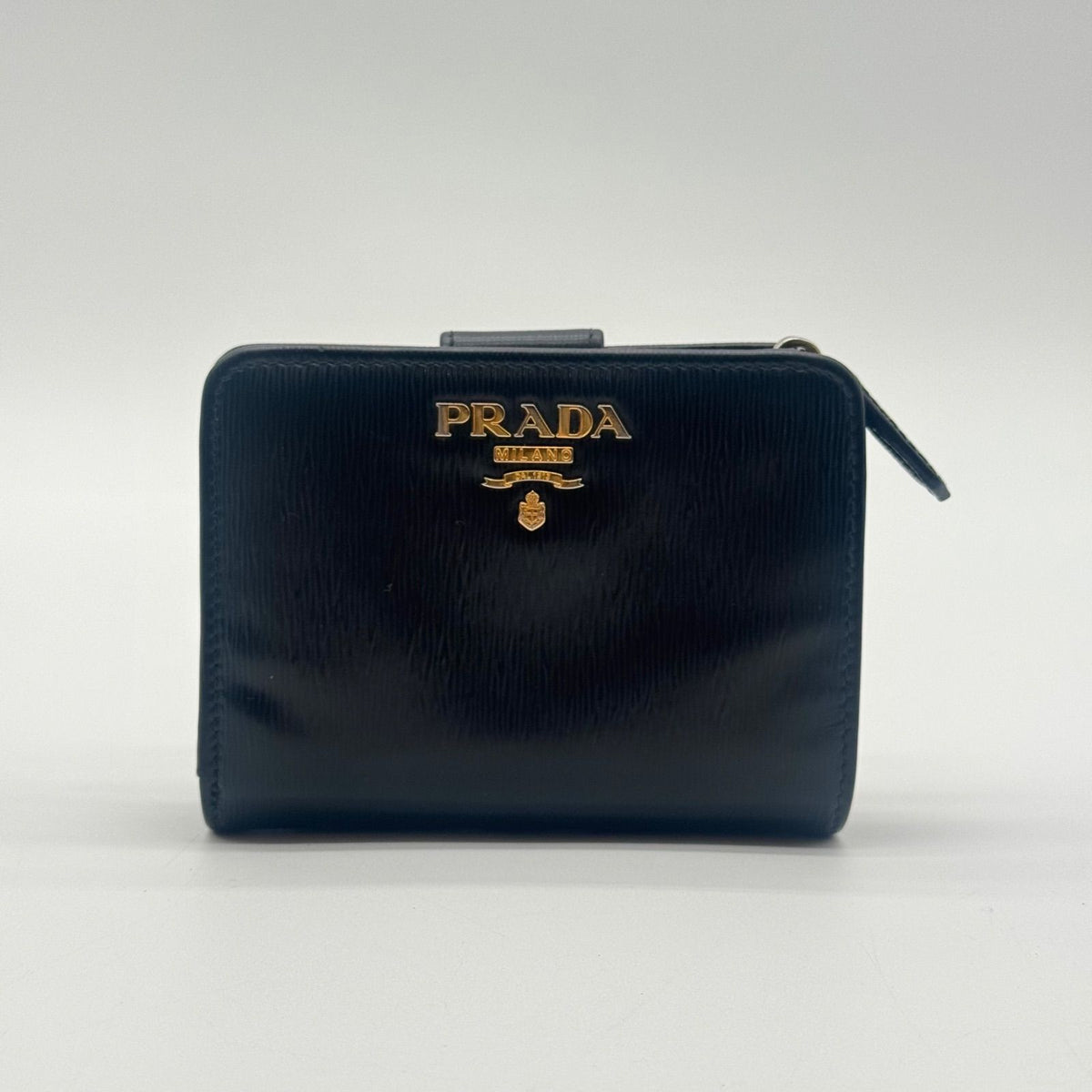Prada Wallet Bifold Black L-shaped Zipper Leather