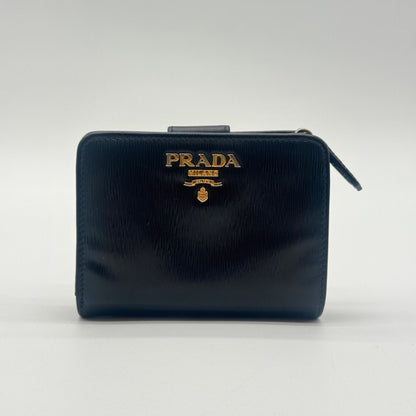 Prada Wallet Bifold Black L-shaped Zipper Leather