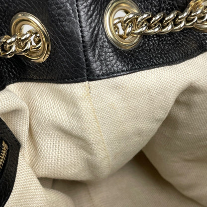 Gucci Soho Chain Shoulder Bag Fringe Tassel Interlocking Leather Black — view 6