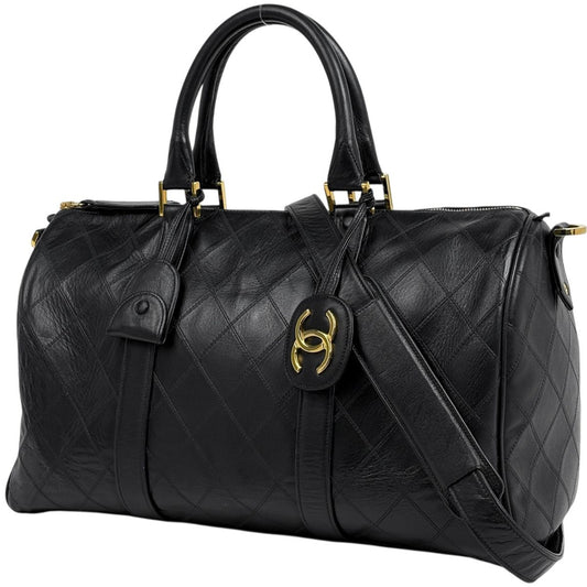 Chanel Bicolor Boston Bag 2-Way Quilted Leather Black