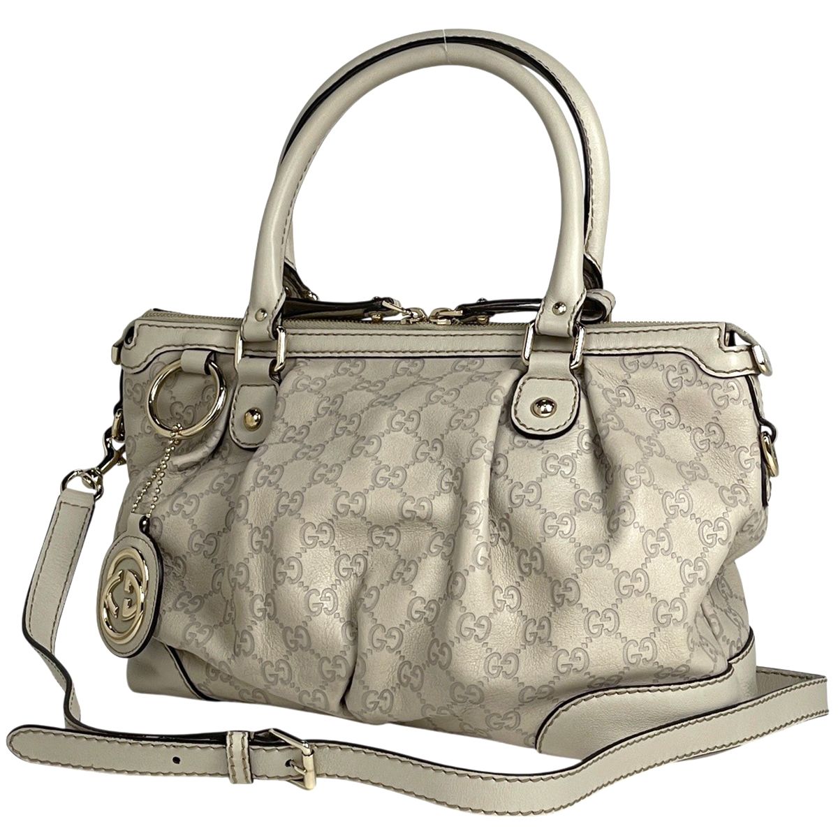 Gucci Guccissima Ski Handbag Signature 2-Way Shimarais the Ivory