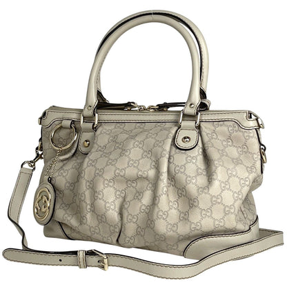 Gucci Guccissima Ski Handbag Signature 2-Way Shimarais the Ivory