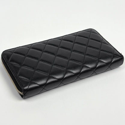 Chanel CC Logo Zip Around Wallet Quilted Leather Black — view 2