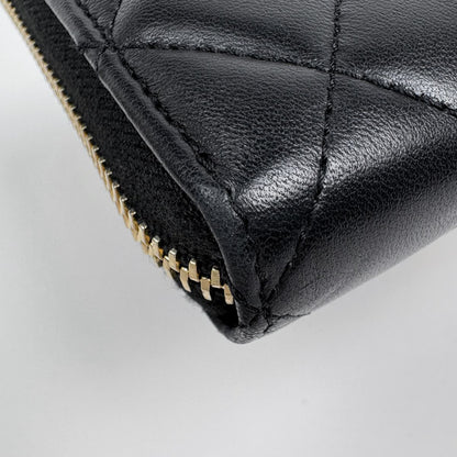 Chanel CC Logo Zip Around Wallet Quilted Leather Black — view 3