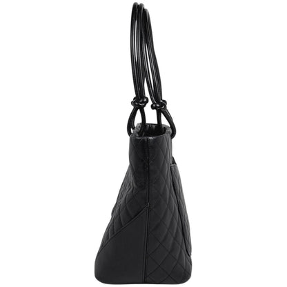 Chanel Cambon Line Large Tote CC Logo Shoulder Bag Leather Black — view 2