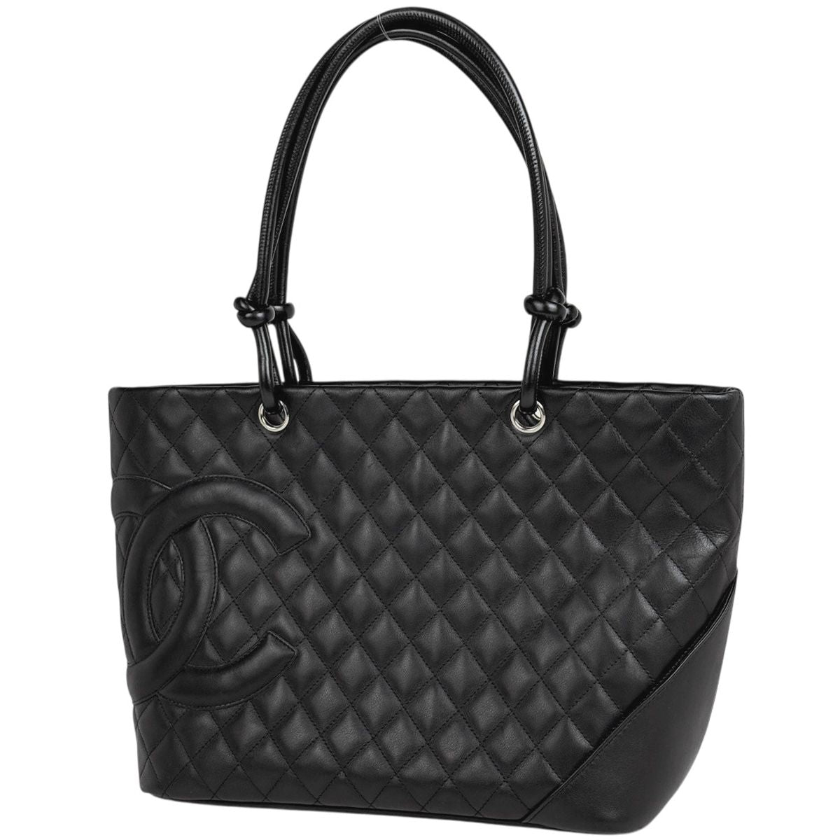 Chanel Cambon Line Large Tote CC Logo Shoulder Bag Leather Black