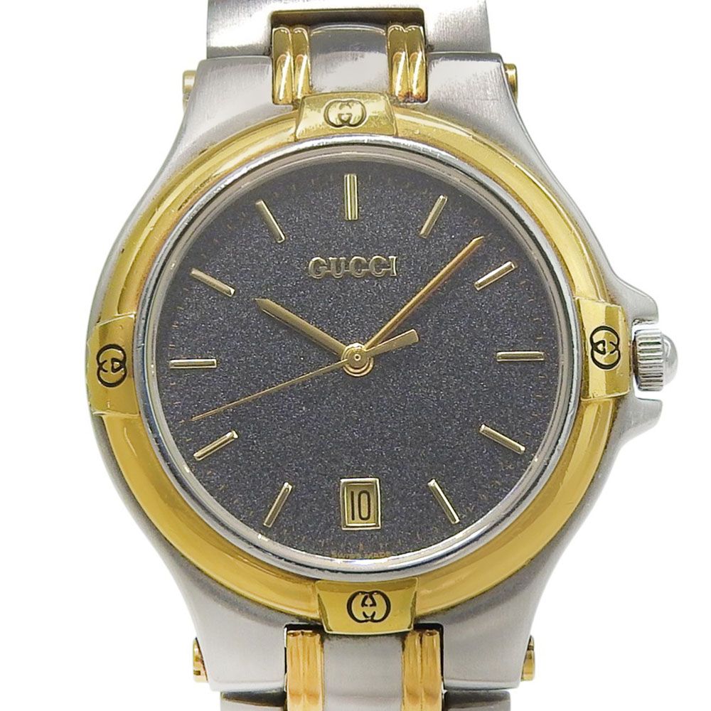 Gucci Stainless Steel Gold Plated Silver Kuo Analog Display Gray Dial Watch