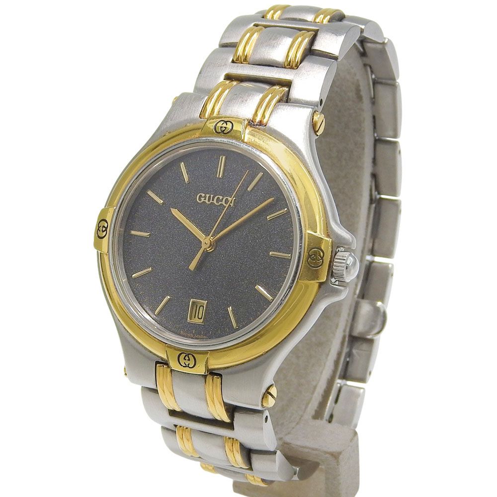 Gucci Stainless Steel Gold Plated Silver Kuo Analog Display Gray Dial Watch — view 2