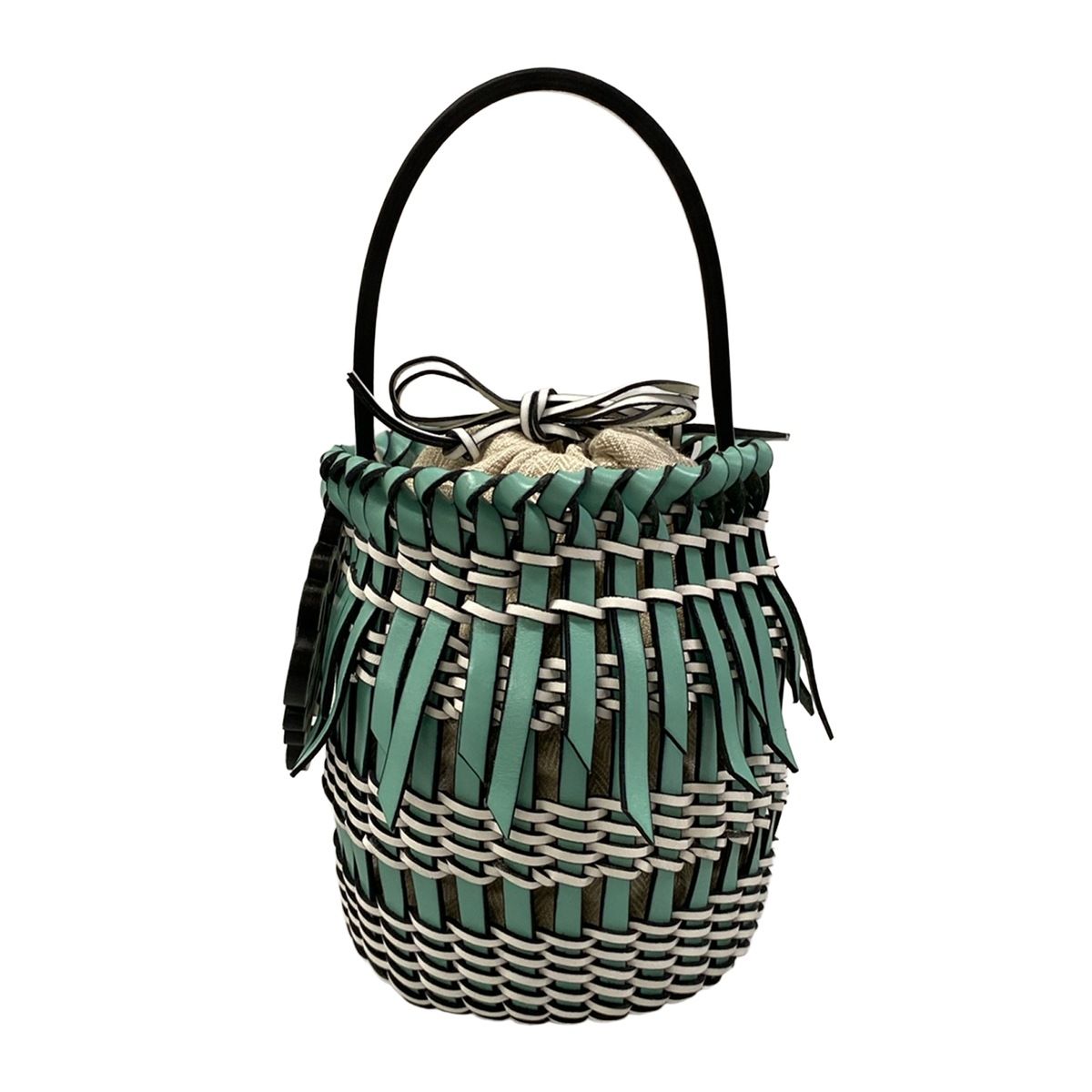 Loewe Fringe Bucket Bag Small Light Green White Basket Leather — view 3
